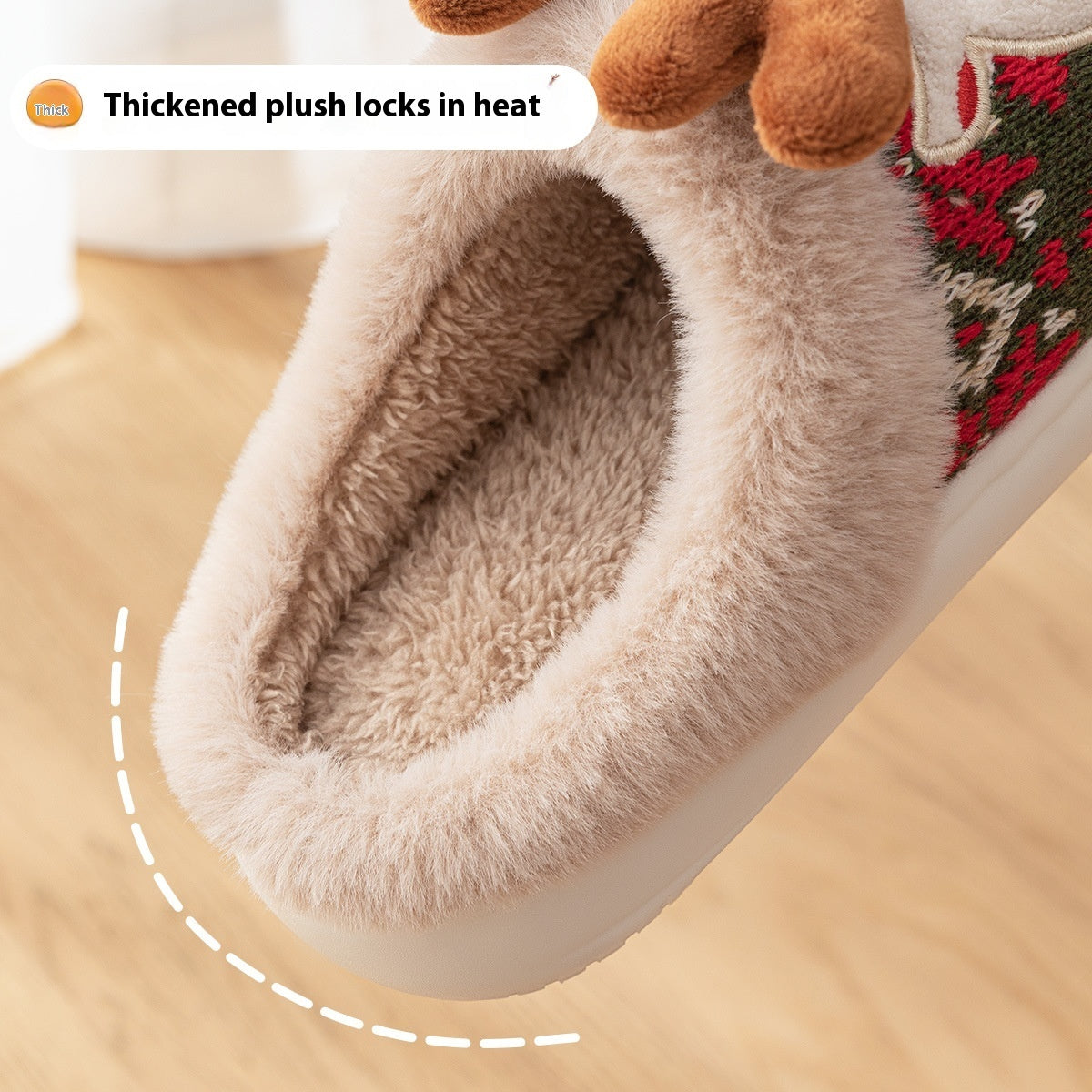 Cute Christmas Elk Plush Slippers Winter Ins Fashion Non-slip Floor Bedroom Home Slippers For Women Fuzzy House Shoes